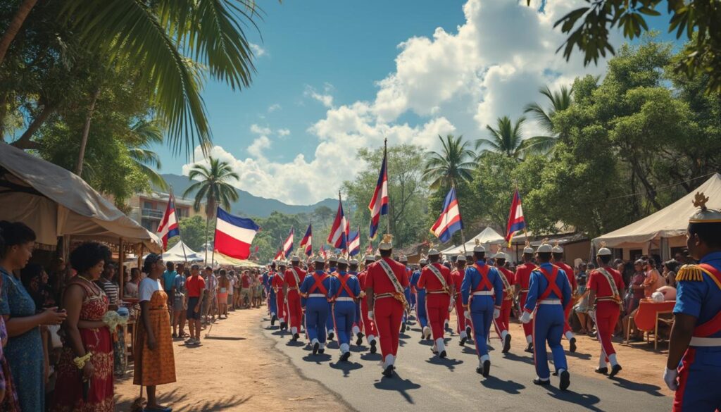 venez célébrer le 14 juillet en martinique avec un défilé militaire impressionnant, un village des métiers riche en traditions et des festivités animées à fort-de-france. une journée de joie, de culture et de fierté nationale vous attend!